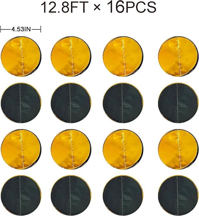 205Ft Black Gold Party Decorations Circle Dot Garland Backdrop Black Tissue Paper Gold Foil Polka Dot Streamer for Graduation Birthday Anniversary Halloween Christmas Holiday New Year Party Supplies