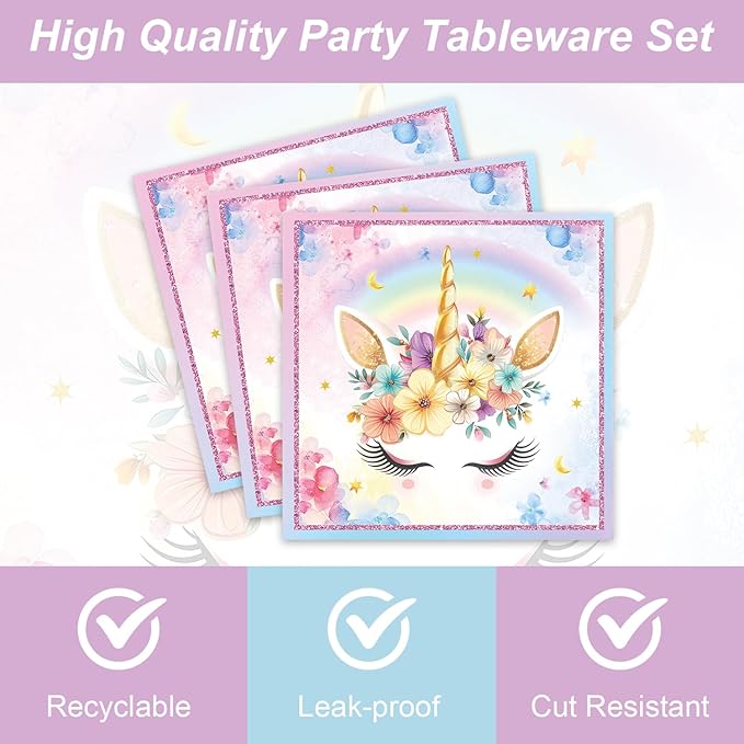 96Pcs Unicorn Birthday Party Decorations Tableware Set Unicorn Wonderland Party Disposable Plates Napkins Forks Serves 24 Rainbow Unicorn Baby Shower Bridal Girls Birthday Party Supplies