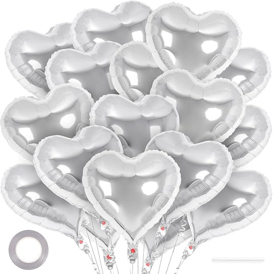 24 Pcs Silver Heart Balloons,18 inch Heart Shape Foil Balloons Love Balloons Valentine Balloons for Birthday Party Wedding Engagement Party Baby Shower Valentine Day Decorations (Silver)