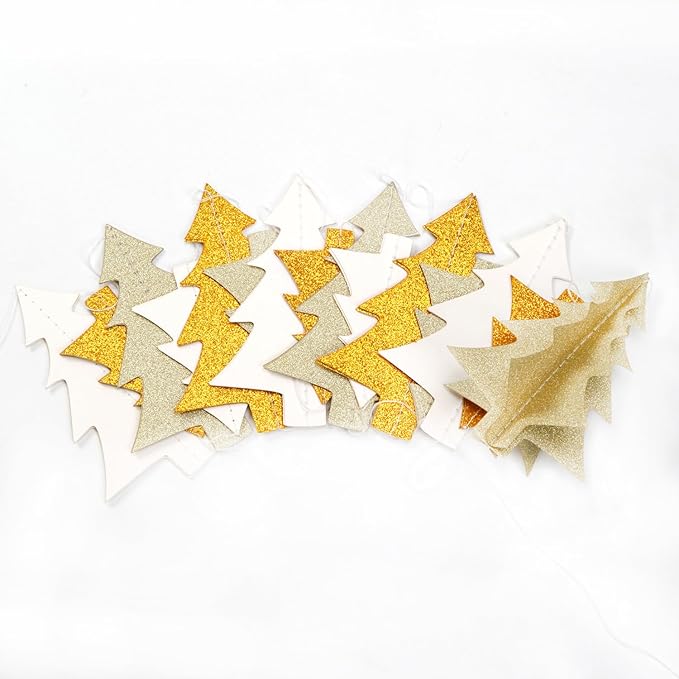 White Gold Christmas-Tree Party-Decorations Garland - 25 Ft Hanging Birthday Paper Streamers Banner,Wedding Baby Bridal Shower Bachelorette Decor Ouruola