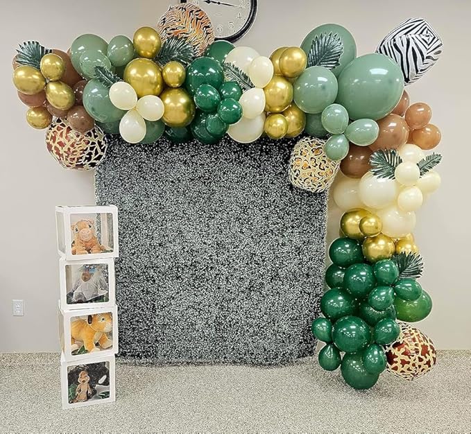 Sage Green Brown Balloons, 60PCS Green Brown Beige Jungle Safari Wild Woodland Balloon, Retro Green Metallic Gold Coffee Apricot Balloons for Boy First Birthday Baby Shower Wedding Party Decorations