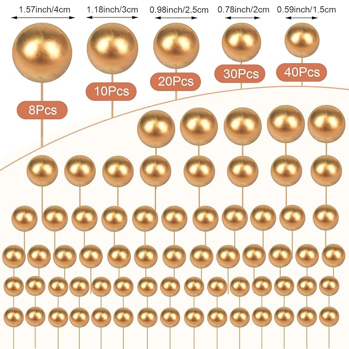 108 Pcs Balls Cake Topper DIY Cupcake Insert Foam Balloons for Cake Baking Wedding Anniversary Birthday Decoration(Gold,Multi Sizes)