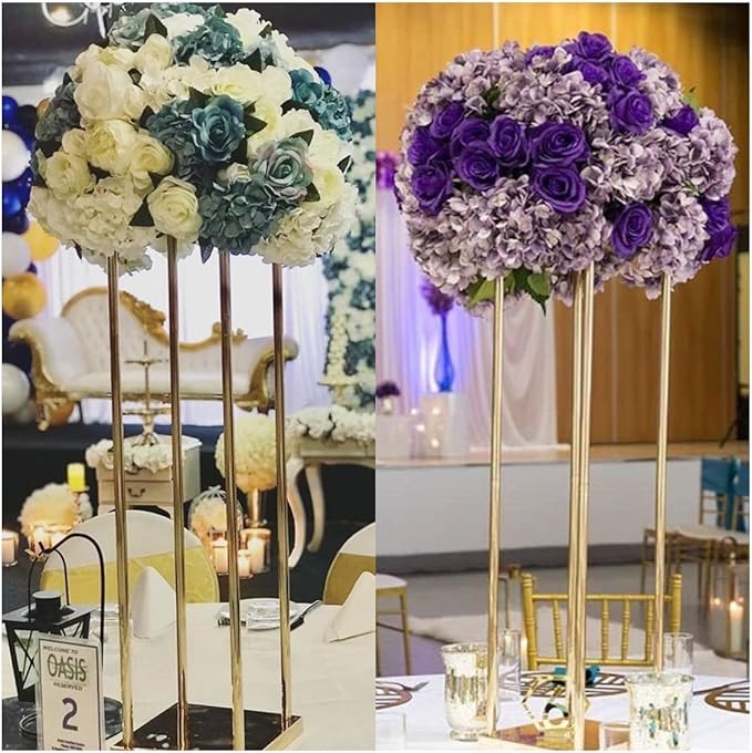 2 Pcs Tall Wedding Elegant Metal Flower Centerpieces, 23.6" Gold Flower Stand Vase Display Column for Wedding Event Reception Table, Wedding Geometric Vases for Party Table, Home Décor