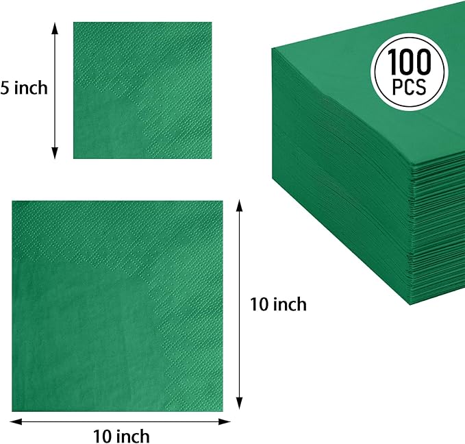 FLOWERCAT 100-Count 2-Ply Dark Green Napkins - Green Napkins Disposable Premium Quality - 5" x 5" Green Paper Napkins for Easter Party & St. Patrick's Day,Bar,Weddings,Birthday