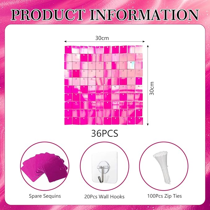 36 PCS Colorful Rose Shimmer Wall Backdrop, Square Sequin Photo Backdrops Panel, Glitter Wall Background for Birthdays, Weddings, Halloween, Engagements, Disco Bachelorette Party Decoration (6FTx6FT)