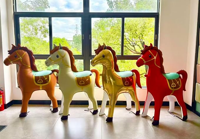 Large 3D Standing Horse Foil Balloon,58 Inch Inflatable Horse Balloons Party Decoration,Western Themed Decor for Cowboy Birthday,Baby Shower Self-Standing Animal Decorations Supplies (Red)