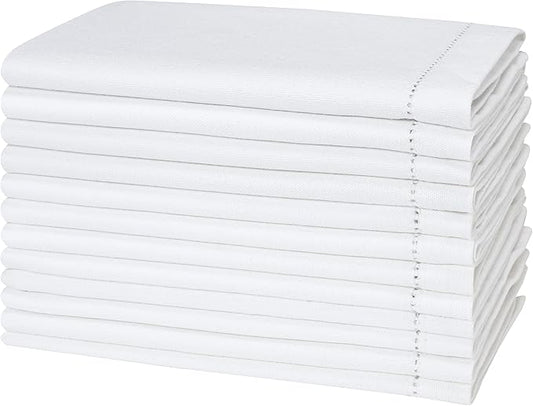 Cotton Cloth White Napkins Set of 12 - with Hemstitched 18x18 Inch Decorative Beautiful Soft Reusable Washable Dinner Napkin for Dining Table Décor, Wedding, Cocktail, Party, Easter & Everyday Use