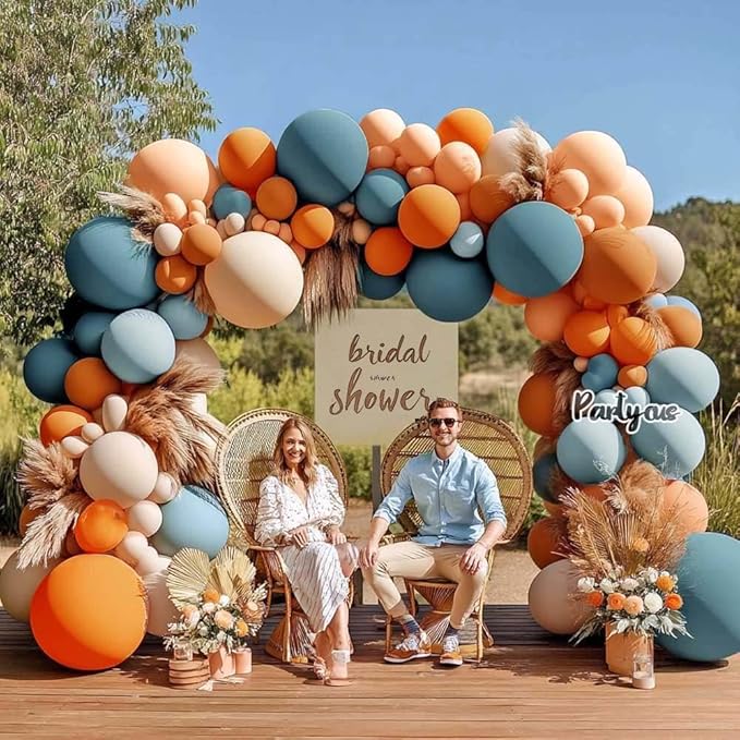 Orange Blue Balloon Arch Kit Double Stuffed Dusty Pastel Blue Burnt Orange Peach Beige Boho Thanksgiving Balloon Garland for Neutral Fall Baby Shower Birthday Bridal Wedding Party Decoration