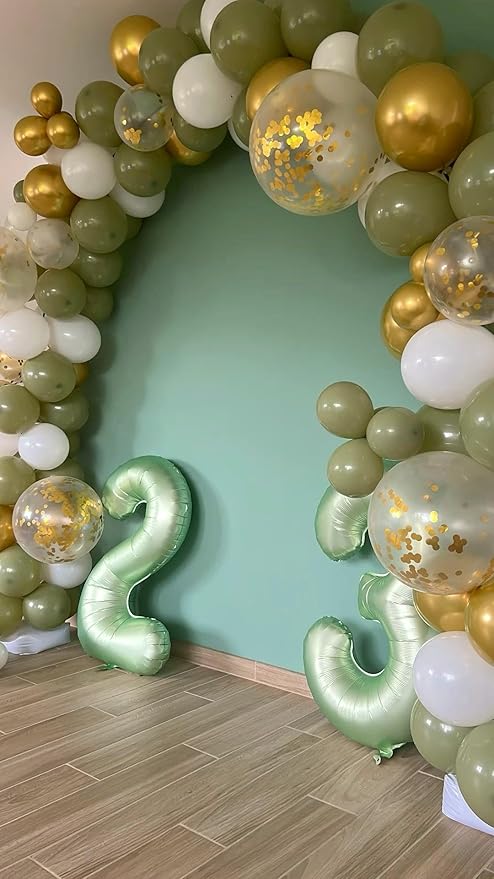 Large 40 Inch Sage Green 3 Number Balloon, 3 13 23 30 33 36 38 Oliver Green Birthday Party Decorations, Numbers Three Foil Balloons for Anniversary Party Graduations Celebration Supplies