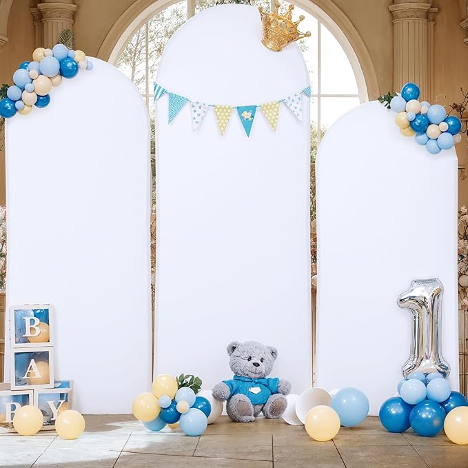 (7.2FT, 6.6FT, 6FT) Wedding Arch Cover Set of 3 White Spandex Fitted Arch Cover for Round Top Chiara Backdrop Stand Covers for Birthday Party Banquet Photo Background Decoration