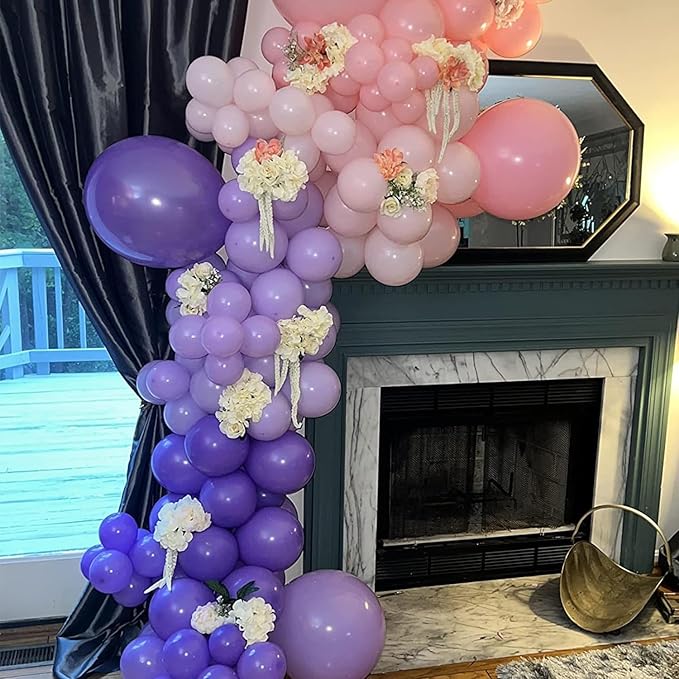 Togvu Purple Pink Balloons, 60 Packs 12 Inch Metallic Purple Pink Confetti Balloons, Lavender and Light Pink Latex Balloons with Ribbon for Girls Women Birthday Wedding Baby Shower Party Decoration