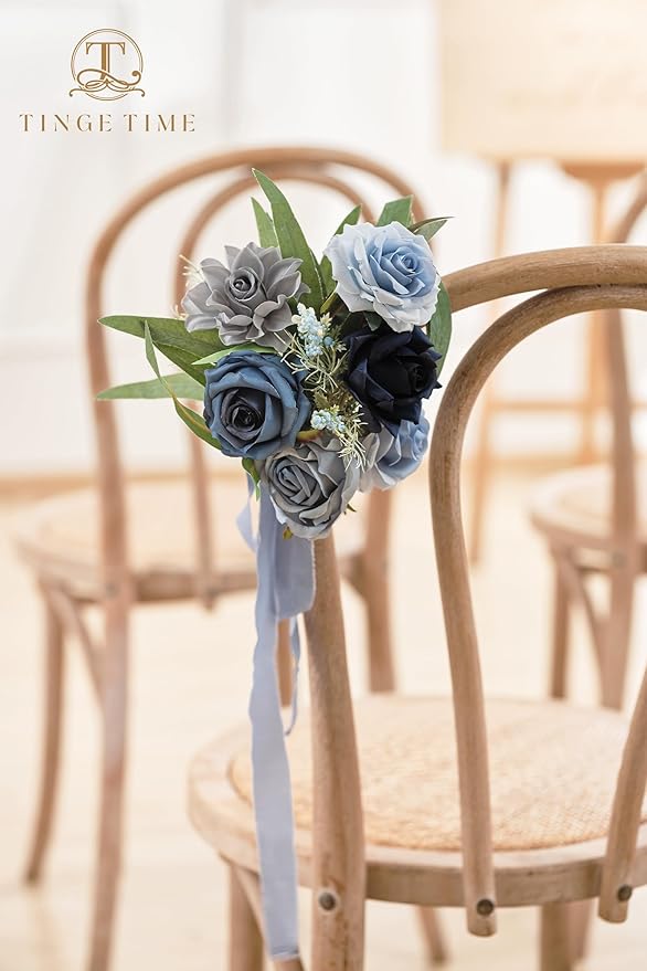 TINGE TIME Artificial Flowers, 25pcs Real Looking Gradient Blue Rose Fake Roses w/Stem for DIY Wedding Bouquets Centerpieces Arrangements Party Baby Shower Home Decorations