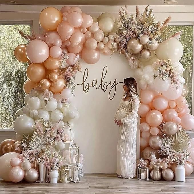 Blush Pink Balloon Garland, Double Stuffed Light Pink White Champagne Pearl Balloons Dusty Rose Nude Beige Neutral Balloon Arch Kit for Baby Shower Birthday Bridal Shower Wedding Party Decorations