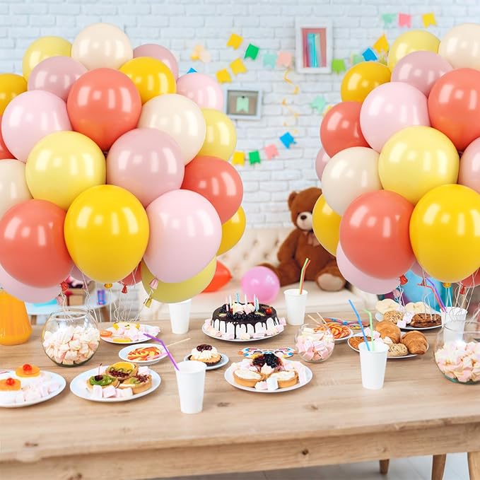 Pink and Yellow Balloon,50PCS 12 Inch Boho Pink Balloons Retro Orange Pastel Pink Yellow Nude Ballons for Girls Birthday Autumn Baby Shower Wedding Engagement Flower Fall Party Decorations
