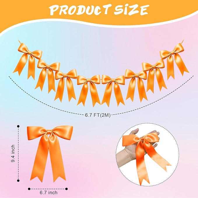 1 String of 8PCS Golden Yellow Bow Garland Banner Decoration,Pre-Strung Satin Ribbon Ornaments for Birthday,Christmas,The Fall Festival,Thanksgiving,Halloween,Anniversary,Wedding,Baby Shower
