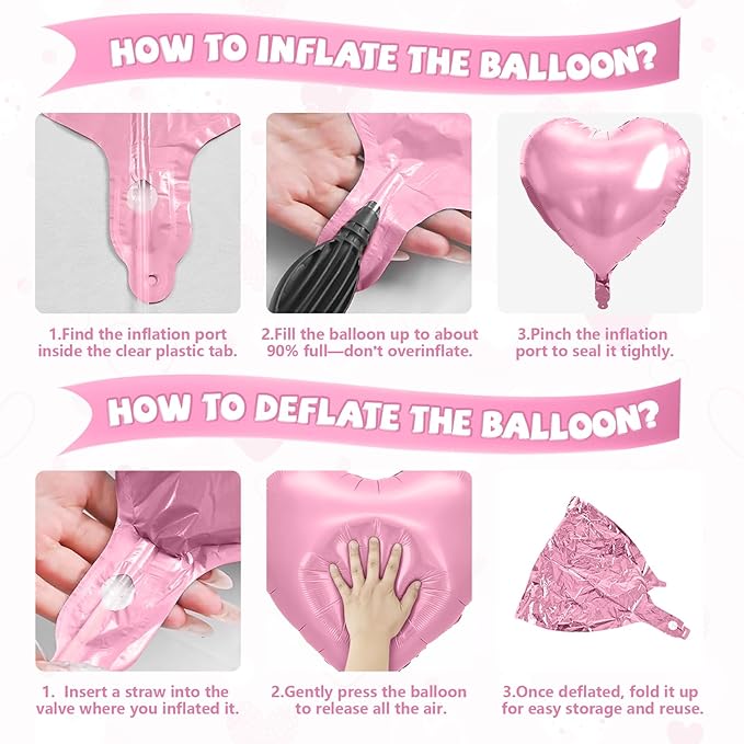 Rose Gold Heart Balloons, 10 Pcs Light Pink Heart Shaped Balloon, 18 Inch Rose Gold and White Foil Balloons Helium for Girls Women Brithday Bridal Baby Shower Wedding Valentines Party Decorations