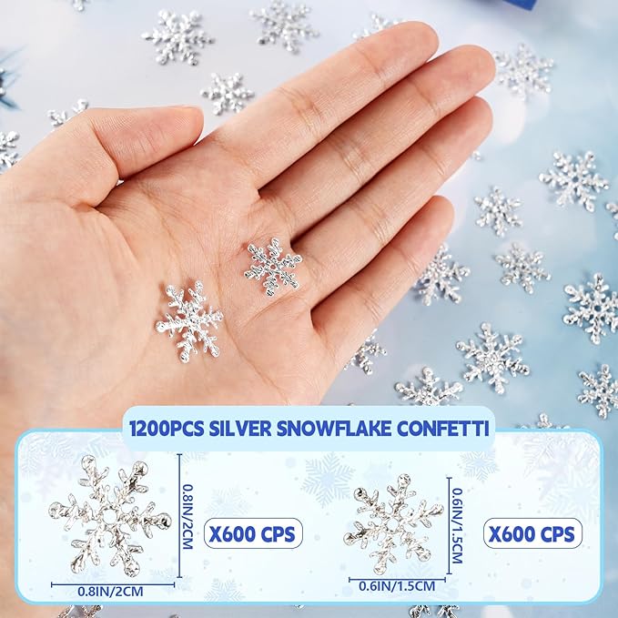 Christmas Snowflake Confetti Decorations,1200Pcs Silver Confetti Snow Party Pack for Christmas Winter Wonderland Table Centerpieces Wedding Birthday Baby Shower DIY Projects Decorations Supplies
