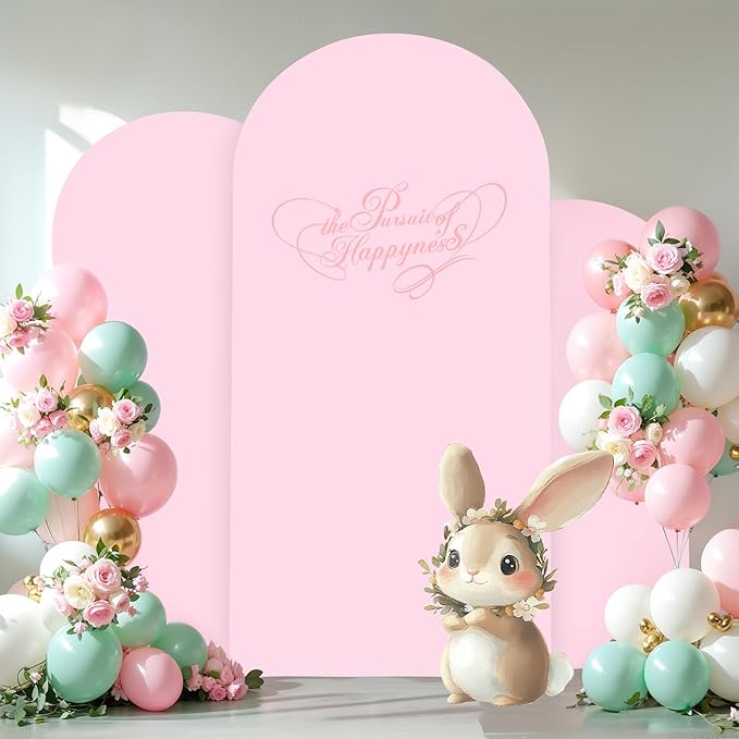 (7.2FT, 6.6FT, 6FT) Wedding Arch Cover Set of 3 Pink Spandex Fitted Arch Cover for Round Top Chiara Backdrop Stand Covers for Birthday Party Banquet Photo Background Decoration