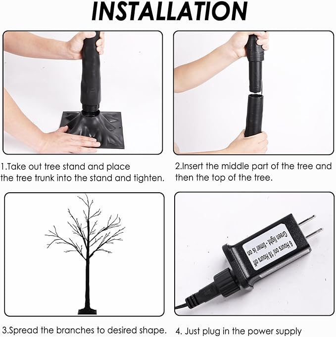 2-Pack 4FT Lighted Black Halloween Tree with 96 LED Orange & Purple Lights, Higher Size, Timer Function Halloween Trees Lights Spooky Tree for Indoor & Outdoor Halloween Decorations Home Party Decor