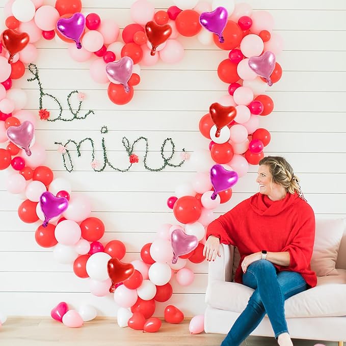 TONIFUL 30Pcs 10 Inch Heart Balloons Valentine’s Day Red Pink Hot Pink Heart Shape Foil Mylar Balloons Decoration for Valentine's Day Wedding Bridal Shower Anniversary Engagement Party Supplies