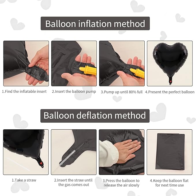 Black White Foil Heart Balloons, 10PCS Black White Agate Heart Shape Balloons, Valentines Balloons 18inch Black Foil Balloon for Helium Valentine Decorations for Wedding, Baby Shower, Anniversary