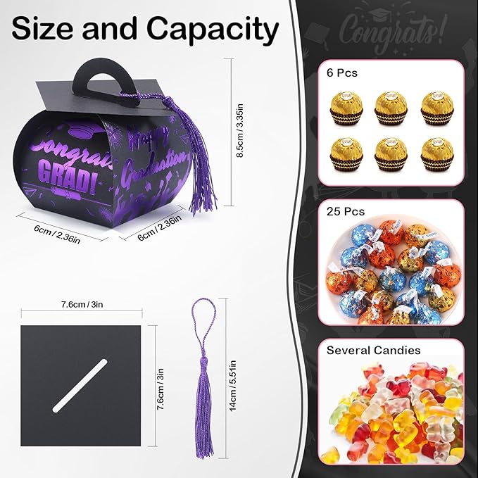 COTOPHER 36 Pcs Graduation Cap Gift Boxes with Tassel, Class of 2025 Graduation Candy Boxes Centerpieces for Tables Party Decorations, Mini Treat Chocolate Box Graduate Favors Supplies