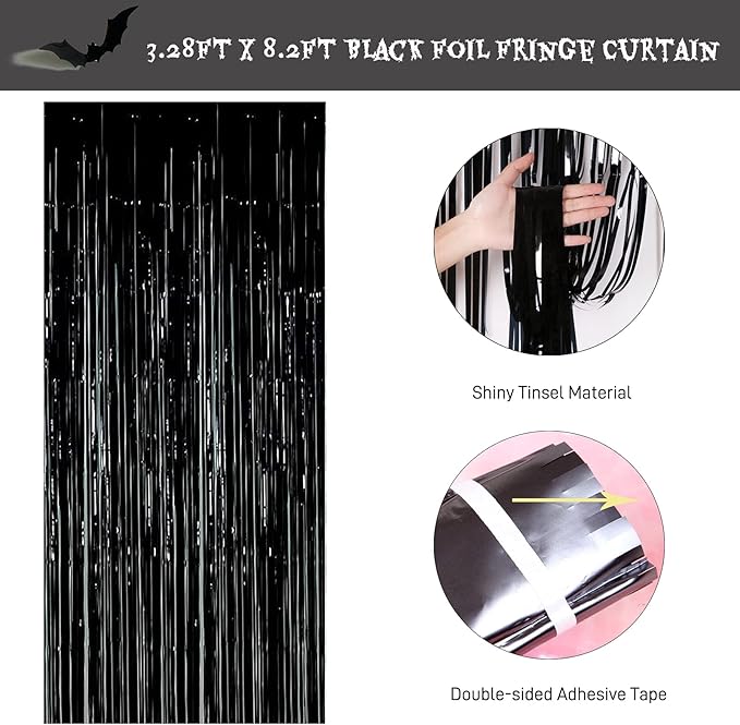 Red Glittery Happy Birthday Halloween Banner Black Foil Curtains Backdrop 3D Bat Sticker and Latex Balloons Confetti Balloon for Birthday Party Decorations Scary Party Supplies