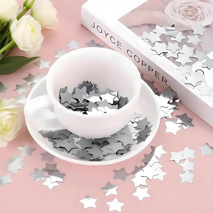 Silver Metallic Foil Star Confetti 0.78inch/2cm 8000PCS Table Confetti for Party Birthday Decoration or Filled Balloons