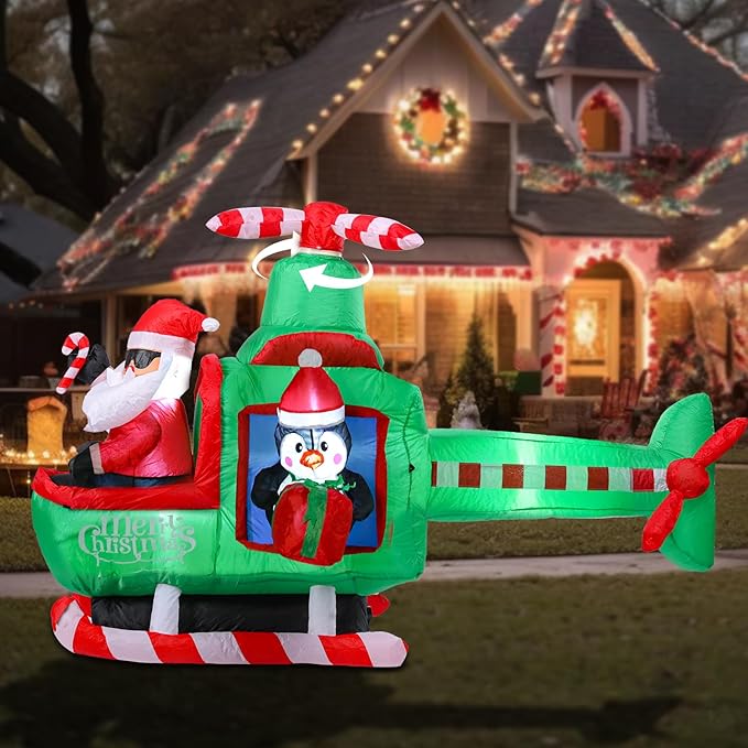 Taman 6 FT Christmas Inflatable Decorations, Santa Claus in a Helicopter with Rotating Propeller Built-in Bright LED Light Blow Up for Yard, Garden,Lawn Outdoor Holiday Yard Decorations