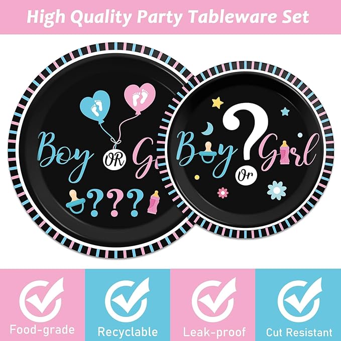 96 Pieces Gender Reveal Party Plates Boy or Girl Theme Party Decorations Gender Reveal Paper Plates and Napkins Boy or Girl Disposable Dessert Tableware Set Halloween Baby Shower Supplies 24 Guests