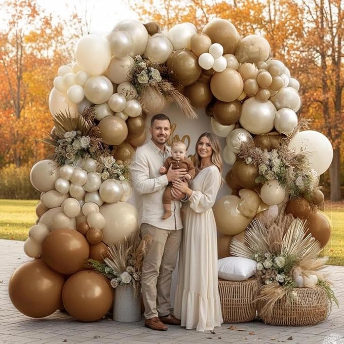 Brown Balloon Garland Arch Kit Double Stuffed, Pearl White Sand Tan Coffee Beige Apricot Ivory Gold Neutral Balloon for Boho Baby Shower Fall Birthday Wedding Thanksgiving Party Decoration