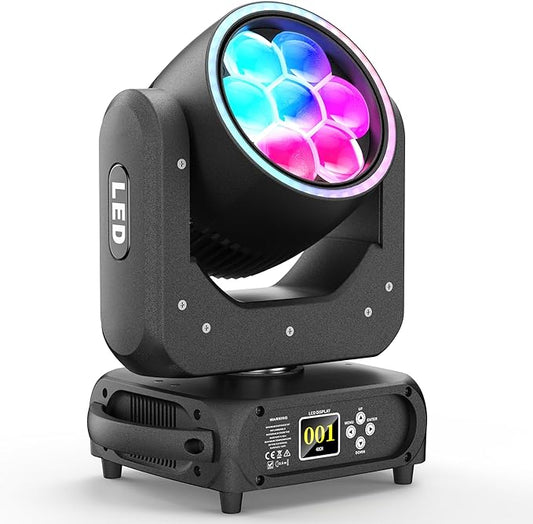 Moving Head Light 7x40W LED with Wash Beam Vortex Kaleidoscope Effect RGBW 4 in 1Color Bee Eye Focus DJ Light by DMX and Sound Activated Control for Concert Hall Theater Stage Lighting Effect