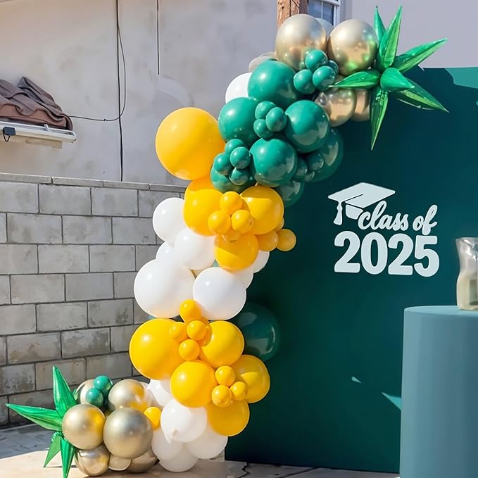 Green Yellow Gold Balloons, 12 Inch Dark Emerald Green Yellow Balloons, Sage Green Metallic Gold Balloon for Birthday Graduation St. Patrick's Day Tropical Summer Garden Party Decorations Supplies