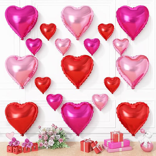 Red Pink Heart Balloons, 19PCS Light Pink Heart Shape Balloon, 18Inch with 10Inch Hot Pink and Red Helium Foil Love Heart Balloon for Birthday Bridal Shower Wedding Valentine Anniversary Decorations