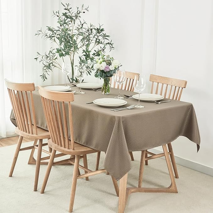 maxmill Tablecloth Weaved Texture Stain Resistant Waterproof, Wrinkle Resistant Washable Table Cloth, Fabric Table Cover for Dining Room, Indoor Outdoor Use, Rectangle 60 x 120 Inch, Brown