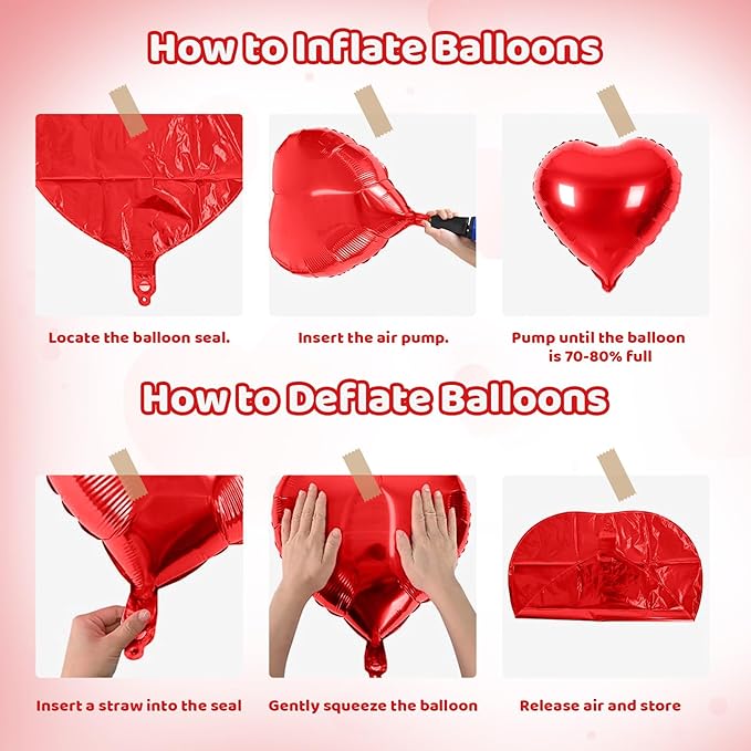 Red Purple Heart Balloons, Heart Shaped Ballons, 20 Pcs 5/10/18 inch Red Purple Foil Love Balloons for Valentine's Day Decorations Wedding Engagement Bridal Showers Anniversary Celebrations