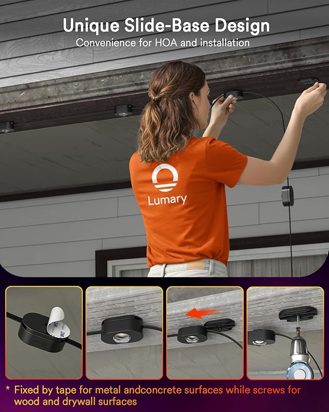 Lumary Smart Permanent Outdoor Lights 2 with Remote & Slide-Base, 100ft with 60 RGBAICW LEDs 3600lm for House Daily & Accent Lighting, 110+ Modes for Christmas Decor, Work with Alexa Google, Black