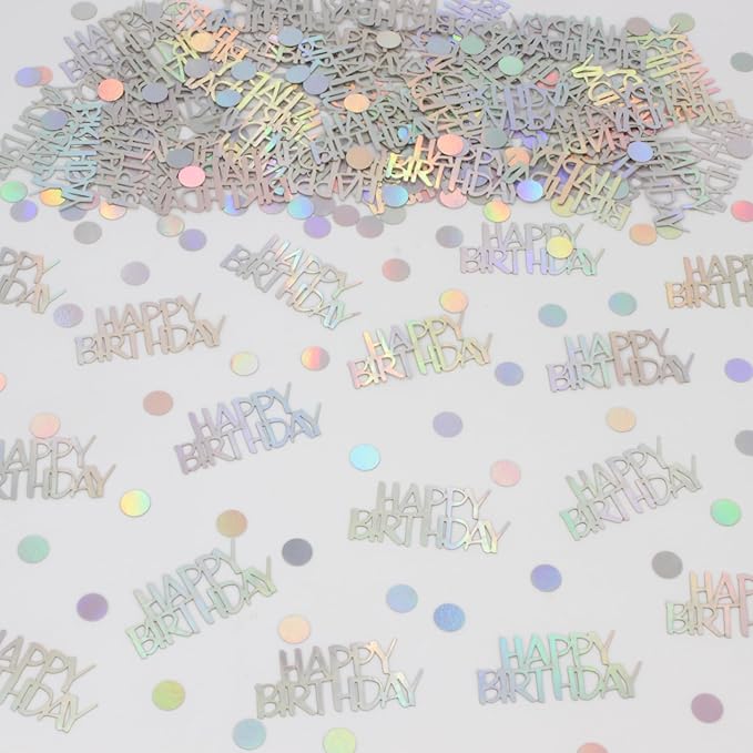 Birthday Confetti, Glitter Happy Birthday Table Decorations, 270 PCS Iridescent Party Decorations