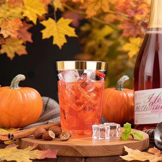 Ciaell 120PCS Gold Plastic Cups - 12Oz Heavy Duty Plastic Cup - Disposable Gold Rimmed Cups - Premium Gold Rim Cup Perfect for Wedding & Party & Thanksgiving