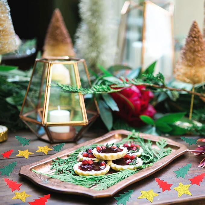 Christmas Holiday Confetti Glitter Sprinkles Red Green White Christmas Tree Star Table Confetti 300pcs,Thanksgiving, Weddings, New Years, Birthdays, Winter Party Decoration Lasting Surprise