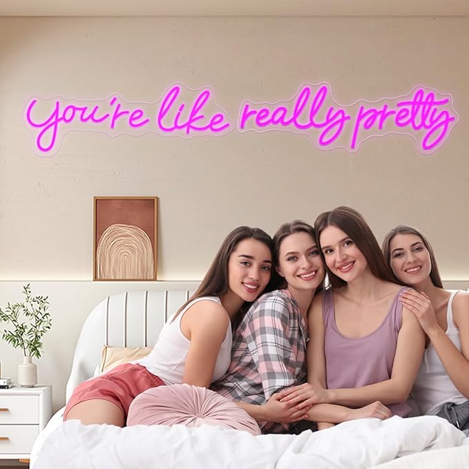 You're Like Really Pretty Neon Signs for Wall Decor, 56.34 inches Pink Light Up Sign for Wedding, Engagement Decor, Dimmable Party Birthday Bedroom Bar Pub Club Wall Decorations