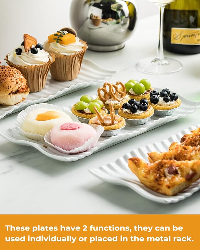 LAUCHUH 3 Tier Trays Stand, Porcelain Serving Trays Collapsible Sturdier Stand Serving Platters Dessert Table Display Set for Indoor Party, Entertaining, Thanksgiving, Christmas, Gold, 12.2 Inch