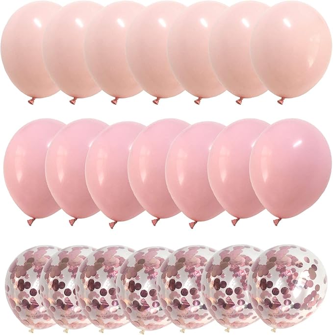 Pink & Rose Gold Confetti Balloons - 50 Count, 12inch, for Birthday Party Decorations