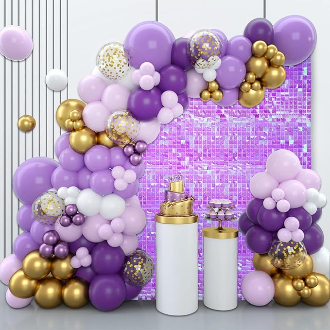 36 PCS Colorful Purpe Shimmer Wall Backdrop, Square Sequin Photo Backdrops Panel, Glitter Wall Background for Birthdays, Weddings, Halloween, Engagements, Disco Bachelorette Party Decoration (6FTx6FT)