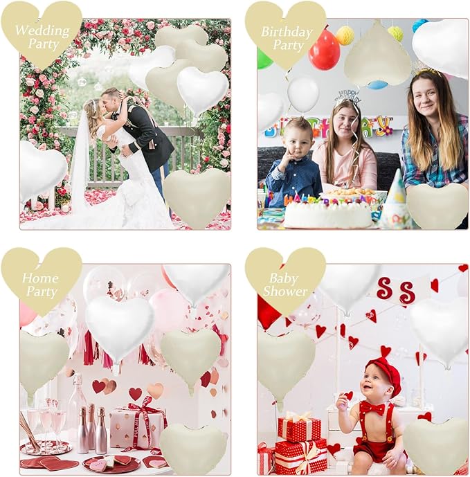 Biapian Cream Heart Balloons, 18 Inch Sand White Heart Shape Balloons Foil, 10 Pcs Beige Heart Balloons and White Foil Balloons Helium for Valentines Day Boho Birthday Wedding Baby Shower Decorations