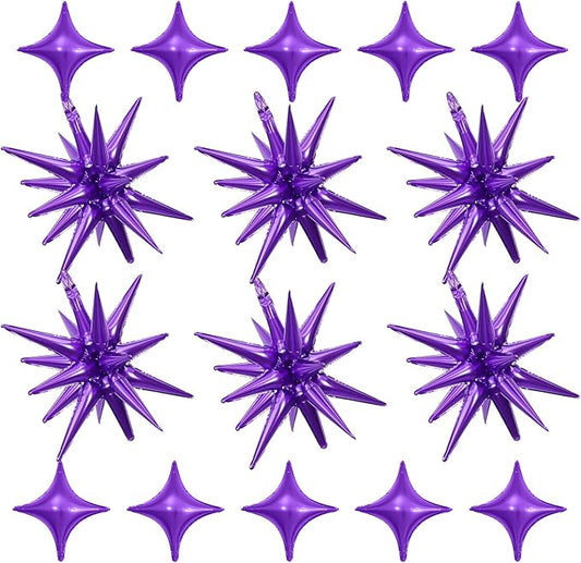 Purple Star Balloon,6Pcs 22Inch Explosion Star Balloons and 10Pcs 10Inch Four Angle Balloons Kit for Halloween Birthday Anniversary Graduation Baby Shower Wedding Party Decorations