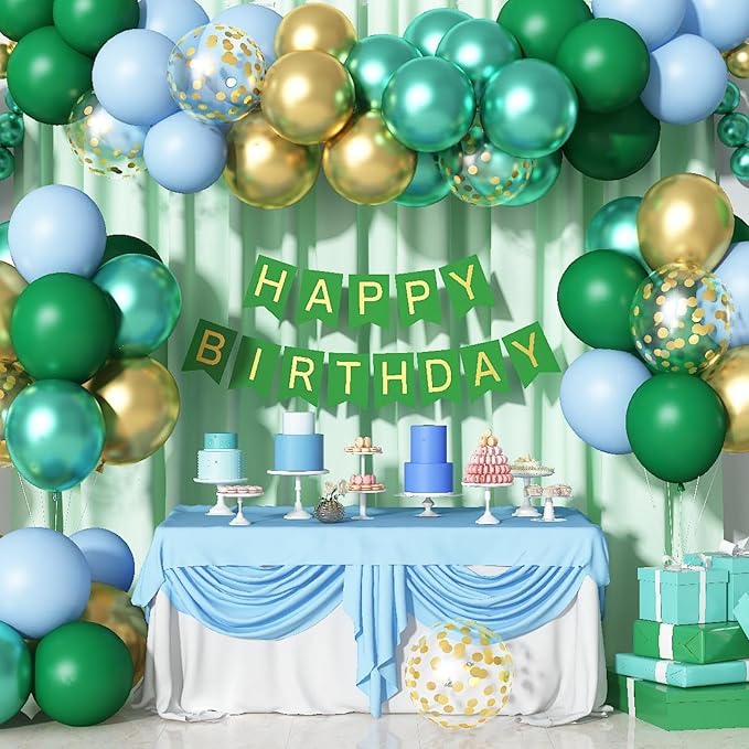 Green Balloons Set 12 Inch Dark Green Gold Balloons 35 Pcs Metallic Green Macaron Blue Balloons Set Jungle Safari Dinosaur Theme Balloon for Boys Men Wedding Baby Shower Birthday Party Decorations