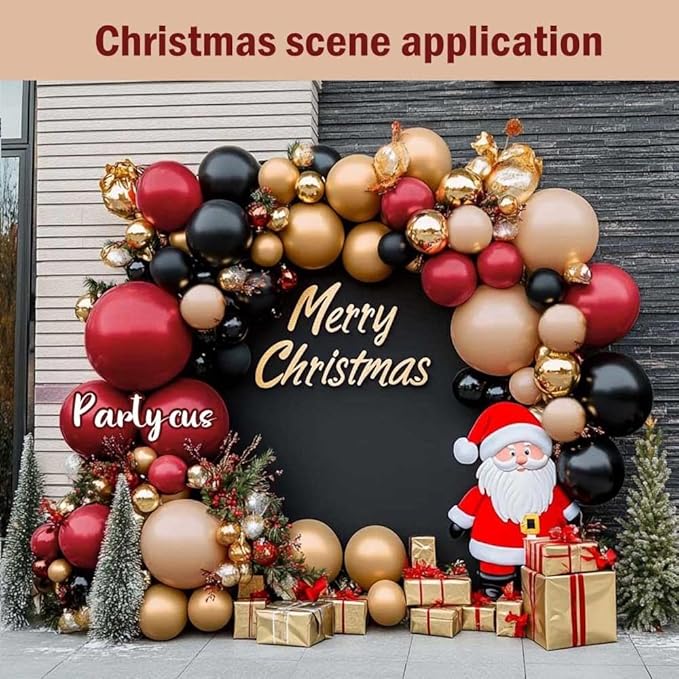Burgundy Black Balloon Arch Kit Double Stuffed Nude Maroon Ruby Wine Red Apricot Balloon Garland with Metallic Gold Latex for Birthday Anniversary Christmas New Year Women Party Decoration