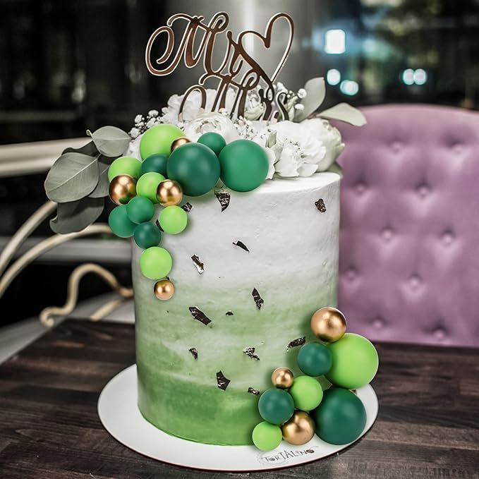 108 Pcs Balls Cake Topper DIY Cupcake Insert Foam Balloons for Cake Baking Wedding Anniversary Birthday Decoration(Assorted Green, Gold,Multi Sizes)