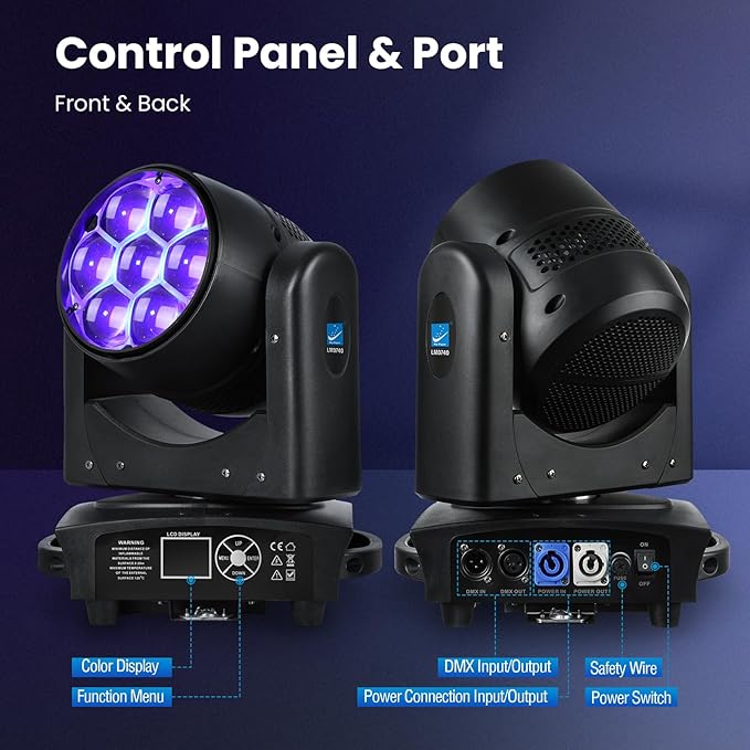 Big Dipper 7x40W LED Moving Head Light, 4-in-1 Bee Eye RGBW DJ Light for Party, Stage Lighting with Sound Activated/Auto/DMX512 Control, Stage Spotlight Uplight for Events Church Wedding(2)